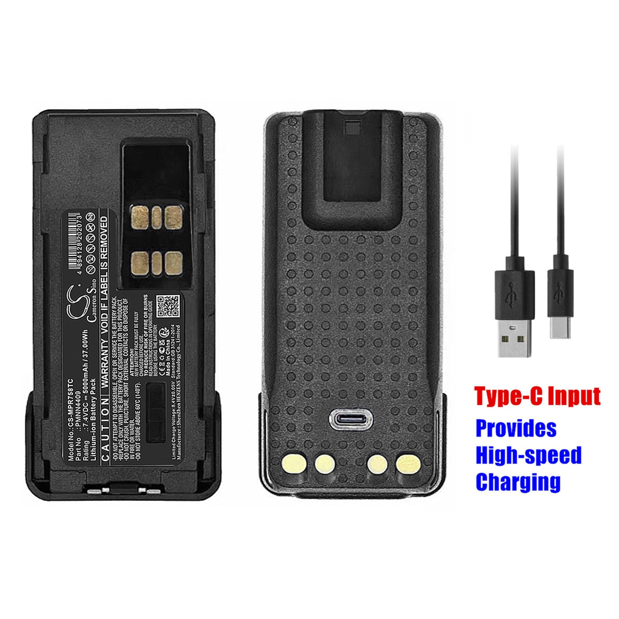 7.4V, Li-ion, 5000mAh, Two-Way Radio Battery with USB-C Charge port, fits Motorola, Apx2000, Apx3000, 37.00Wh Two-Way Radio Cameron Sino Technology Limited
