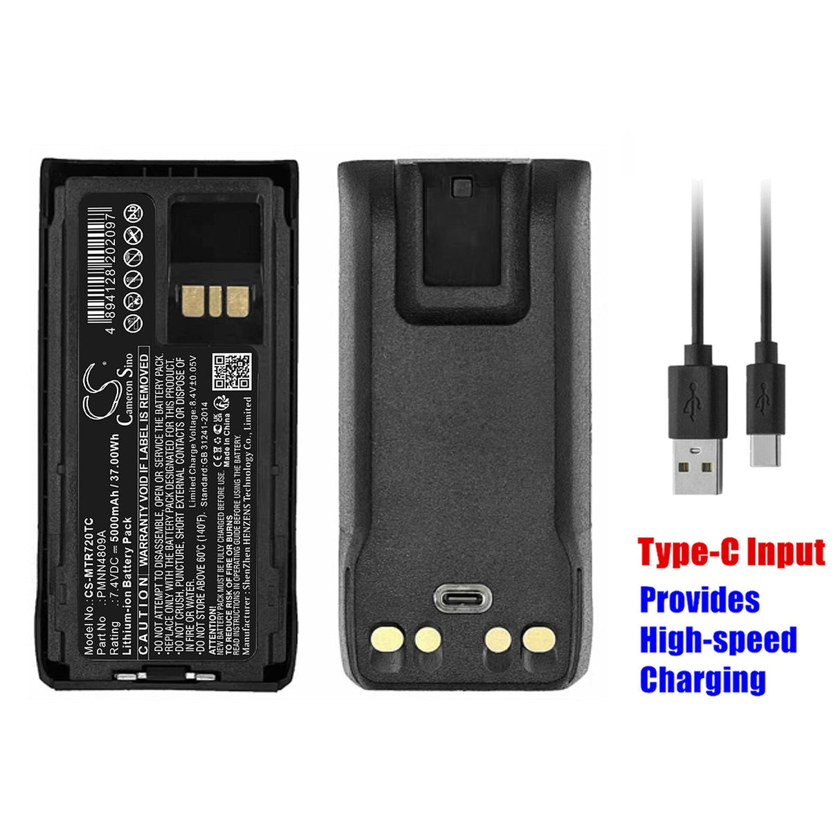 7.4V, Li-ion, 5000mAh, Two-Way Radio Battery with USB-C Charge Port fits Motorola, R7, R7a, 37.00Wh Two-Way Radio Cameron Sino Technology Limited