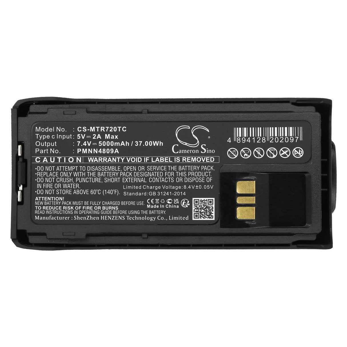 7.4V, Li-ion, 5000mAh, Two-Way Radio Battery with USB-C Charge Port fits Motorola, R7, R7a, 37.00Wh Two-Way Radio Cameron Sino Technology Limited