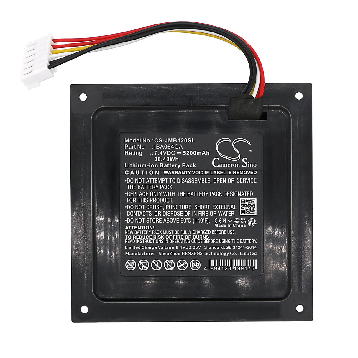 7.4V, Li-ion, 5200mAh, Speaker battery fits Jbl, Partybox 110, 38.48Wh Speaker Cameron Sino Technology Limited