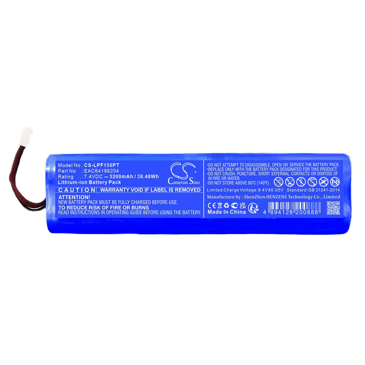 7.4V, Li-ion, 5200mAh, Batterie de projecteur compatible avec Lg, Pf50ka, 38.48Wh Projecteur Cameron Sino Technology Limited