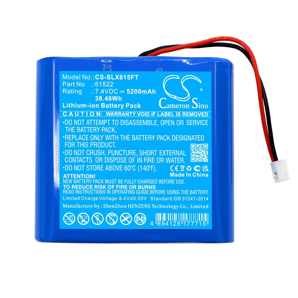 7.4V, Li-ion, 5200mAh, Flashlight battery fits Streamlight, 61522, Beartrap, Beartrap Work Light, 38.48Wh Flashlight Cameron Sino Technology Limited