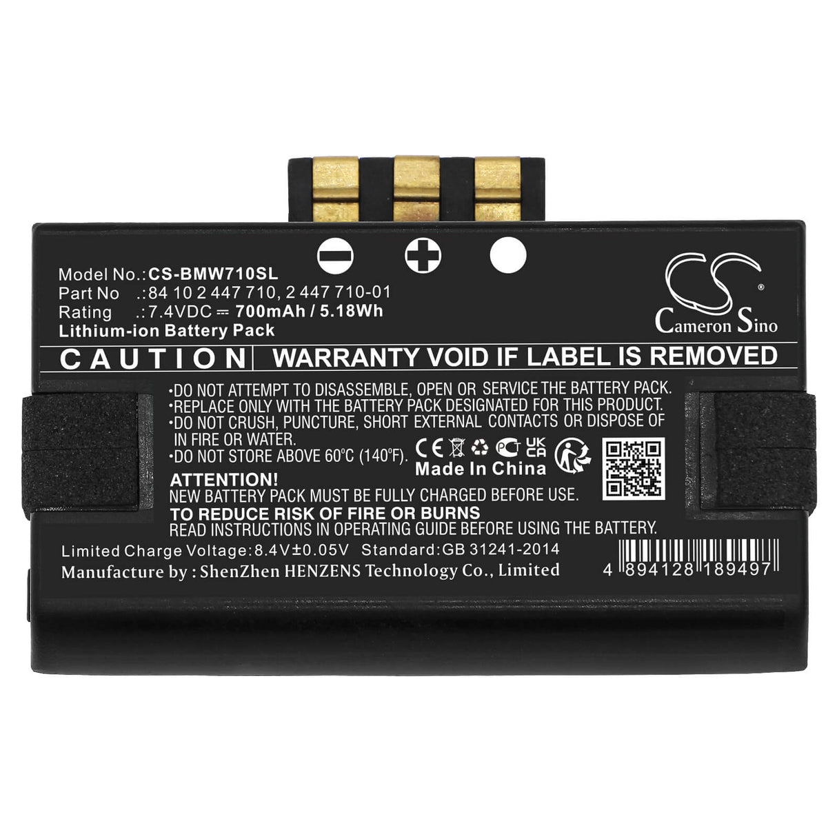 7.4V, Li-ion, 700mAh, batterie de secours s'adapte à Bmw, 2 447 710-01, 118i 2018, 118i 2019, 5.18Wh Alimentation d'urgence Cameron Sino Technology Limited