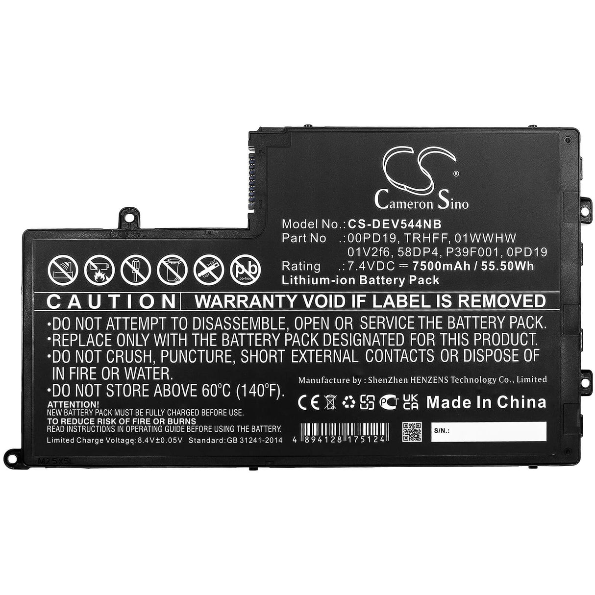 7.4v, Li-ion, 7500mah, Battery Fits Dell, Dl011307-prr13g01, Ins14md-1328r, 55.50wh Notebook, Laptop Cameron Sino Technology Limited