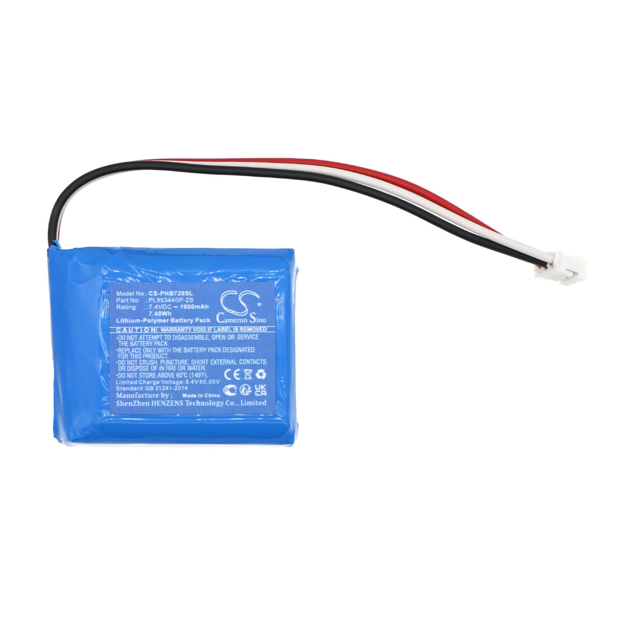 7,4V, Li-Polymer, 1000mAh, Batterie de haut-parleur compatible avec Philips, Shoqbox Sb7200, 7,40Wh Haut-parleur Cameron Sino Technology Limited