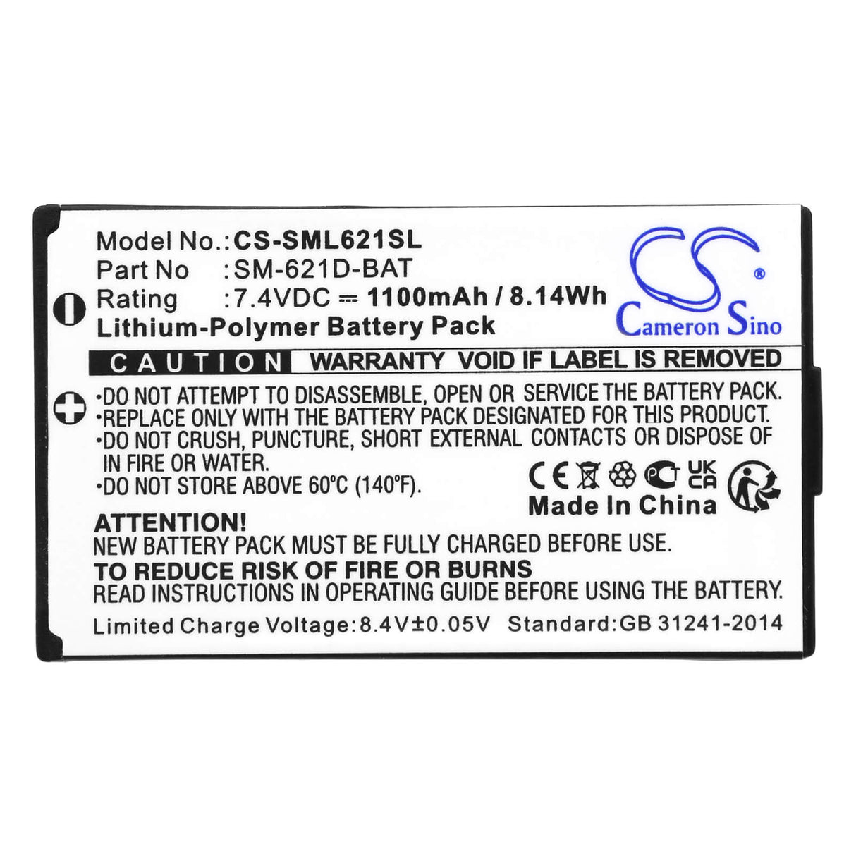 7.4V, Li-Polymer, 1100mAh, Headset battery fits Simolio, Sm-621d-bat, Sm-621, Sm-621d, 8.14Wh Wireless Headset Cameron Sino Technology Limited