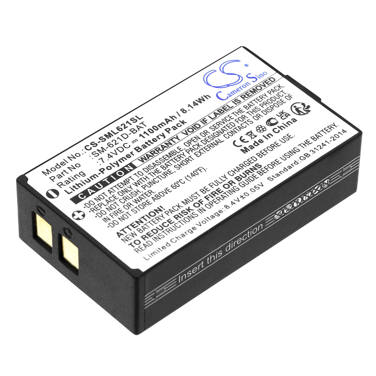 7.4V, Li-Polymer, 1100mAh, Headset battery fits Simolio, Sm-621d-bat, Sm-621, Sm-621d, 8.14Wh Wireless Headset Cameron Sino Technology Limited