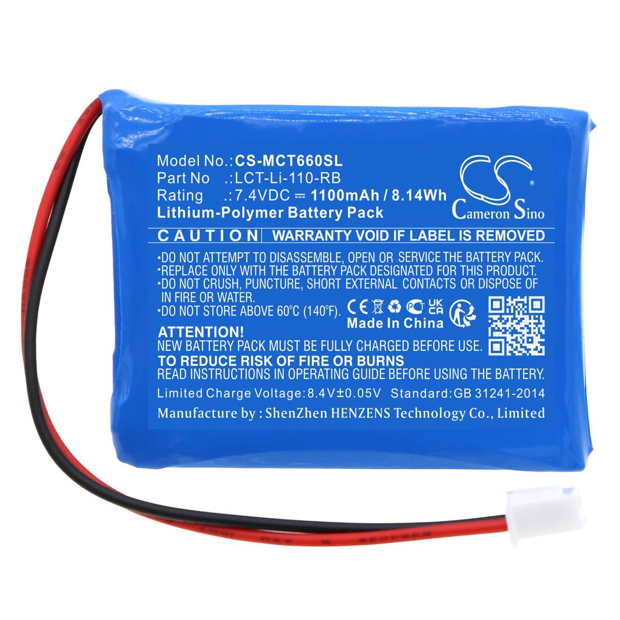 7.4V, Li-Polymer, 1100mAh, Electronic Scales battery fits Tree, Lct-li-110-rb, Lct-li-110, Lct-li-16, 8.14Wh Electronic Scales Cameron Sino Technology Limited
