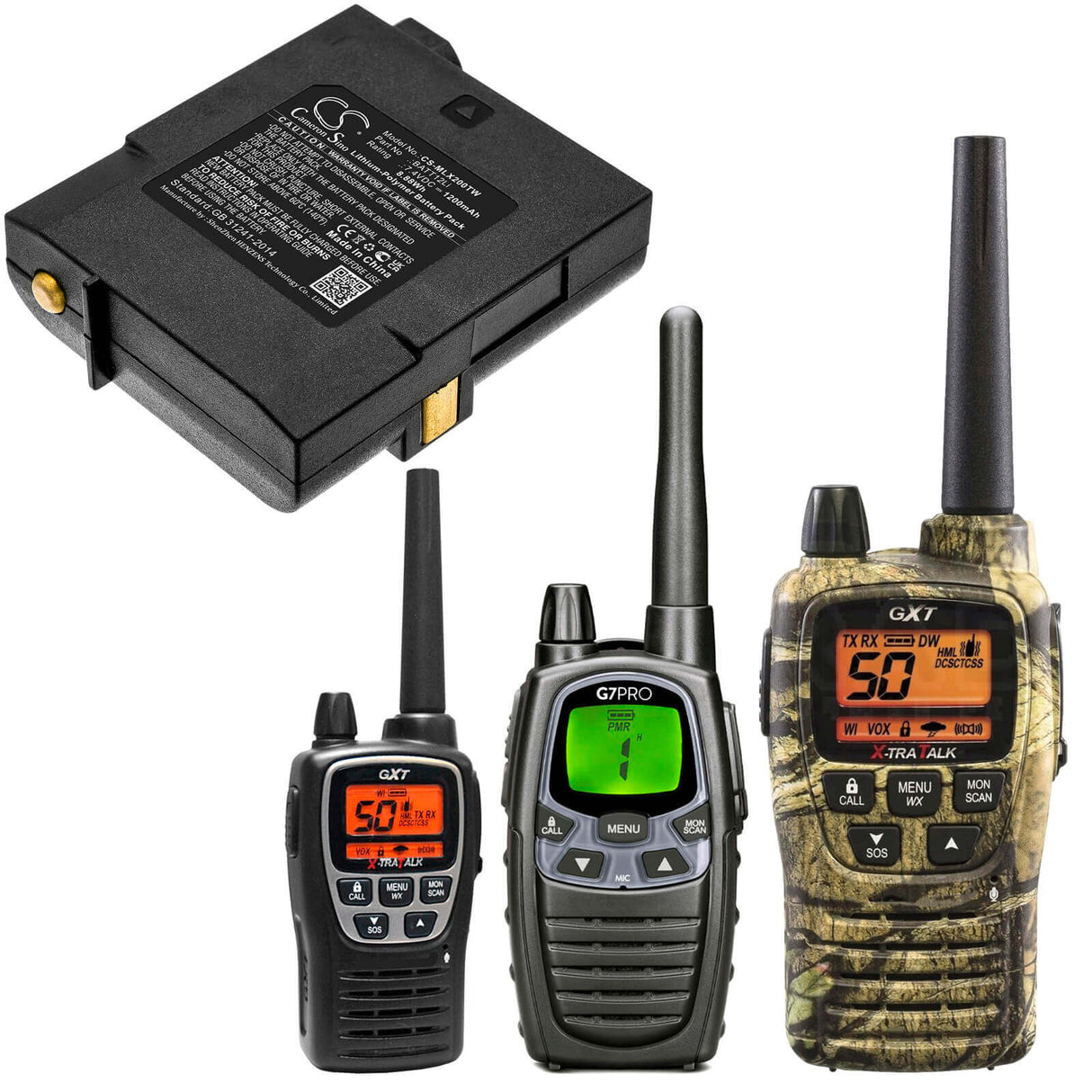 7.4V, Li-Polymer, 1200mAh, Two-Way Radio battery fits Midland, Batt12li, G7 Pro, Gxt2000, 8.88Wh Two-Way Radio Cameron Sino Technology Limited