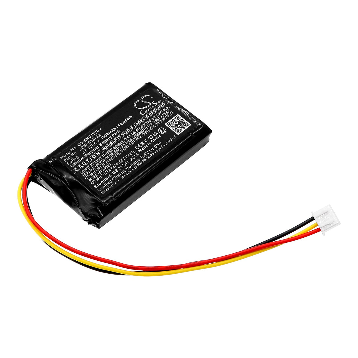 7.4V, Li-Polymer, 1900mAh, batterie de lecteur DVD compatible avec Sencor, Gsp613762, Spv7721, Spv-7721t, 14.06Wh Lecteur DVD Cameron Sino Technology Limited