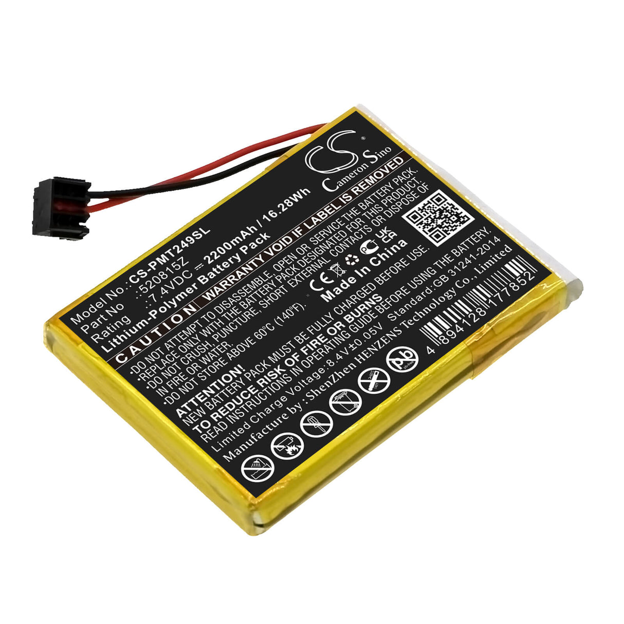 7.4V, Li-Polymer, 2200mAh, Smart Home battery fits Pentair, 520815z, 4249a, Intellitouch, 16.28Wh Smart Home Cameron Sino Technology Limited