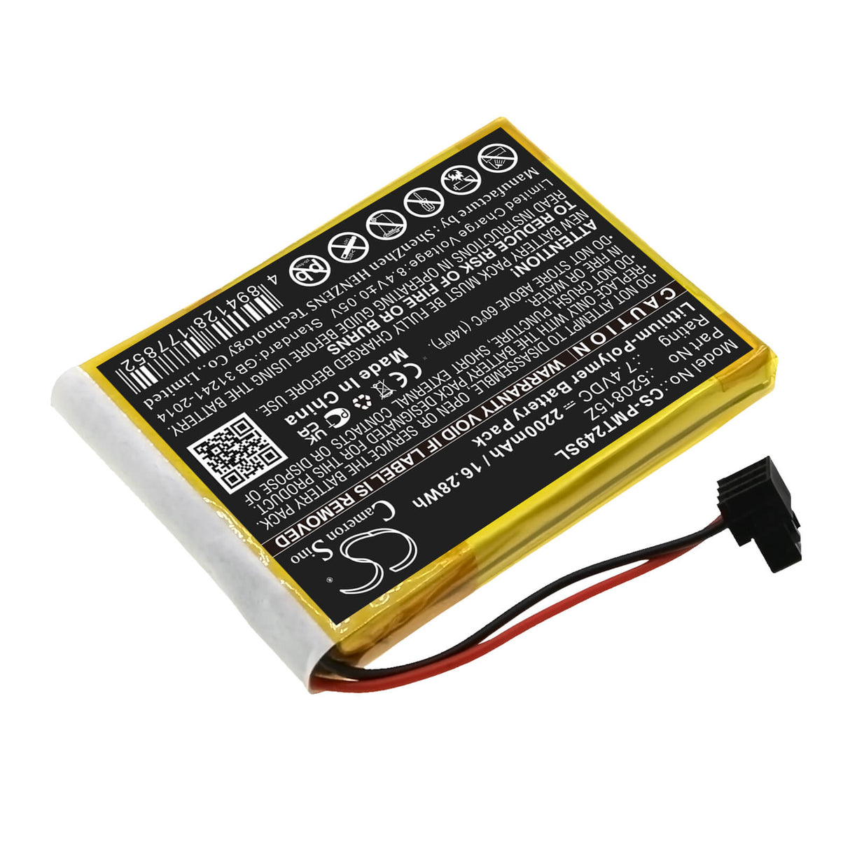 7.4V, Li-Polymer, 2200mAh, Smart Home battery fits Pentair, 520815z, 4249a, Intellitouch, 16.28Wh Smart Home Cameron Sino Technology Limited