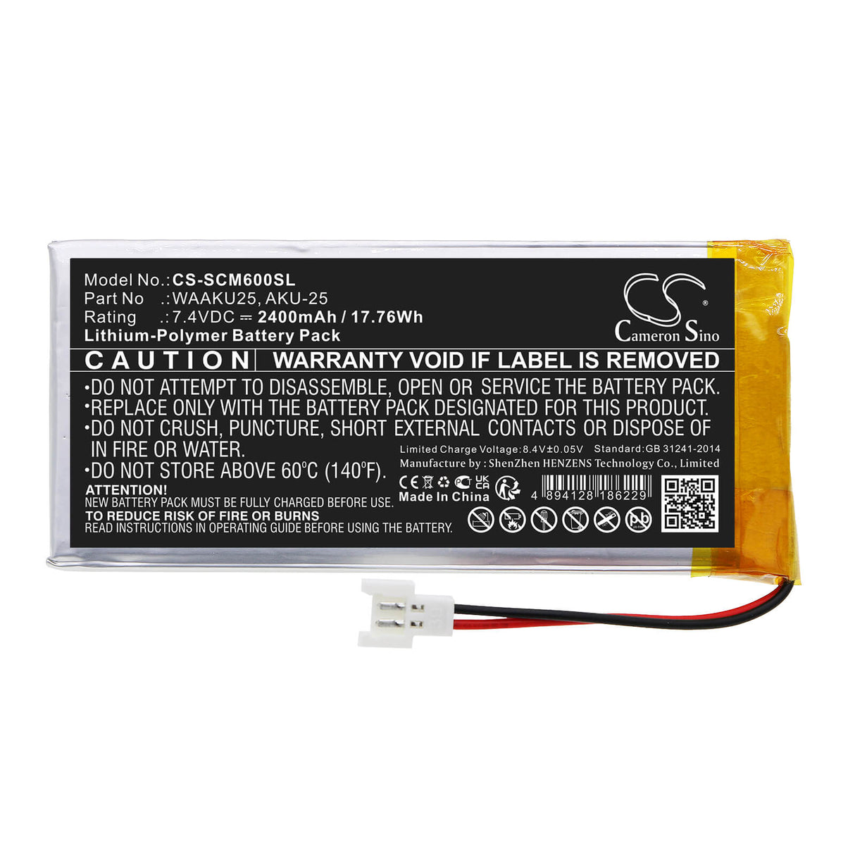 7.4V, Li-Polymère, 2400mAh, Batterie d'équipement adaptée à Sonel, Aku-25, CMM-60 Multimètre, 17.76Wh Équipement, Enquête, Test Cameron Sino Technology Limited
