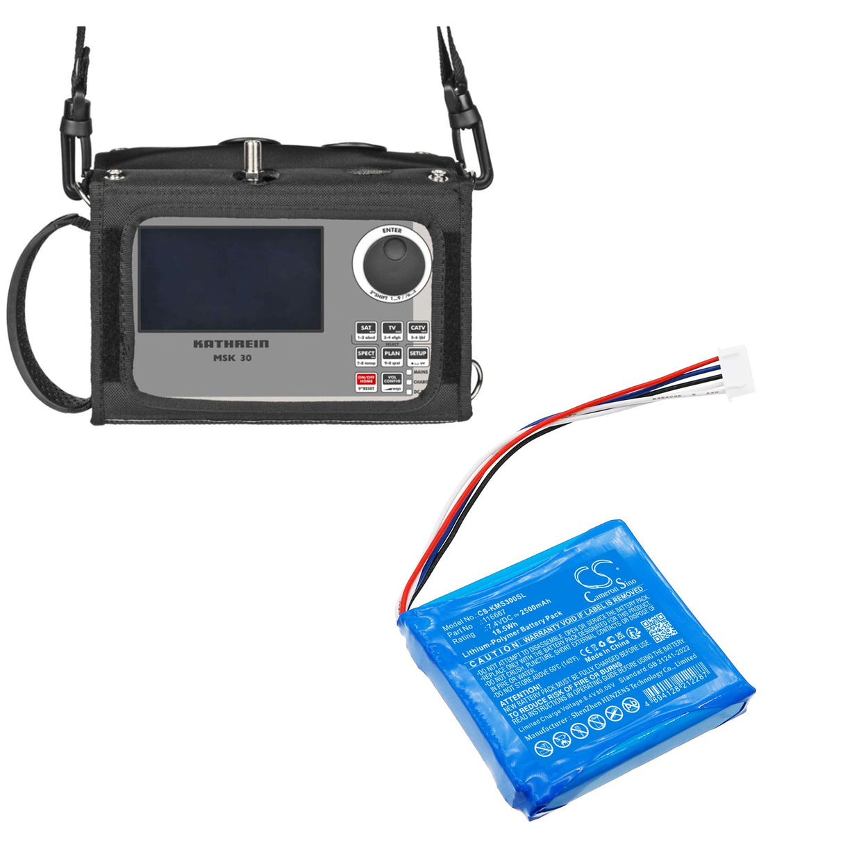 7,4V, Li-Polymer, 2500mAh, batterie de téléphone satellite compatible avec Kathrein, Msk 30/l, Msk30, 18,5Wh Téléphone satellite Cameron Sino Technology Limited