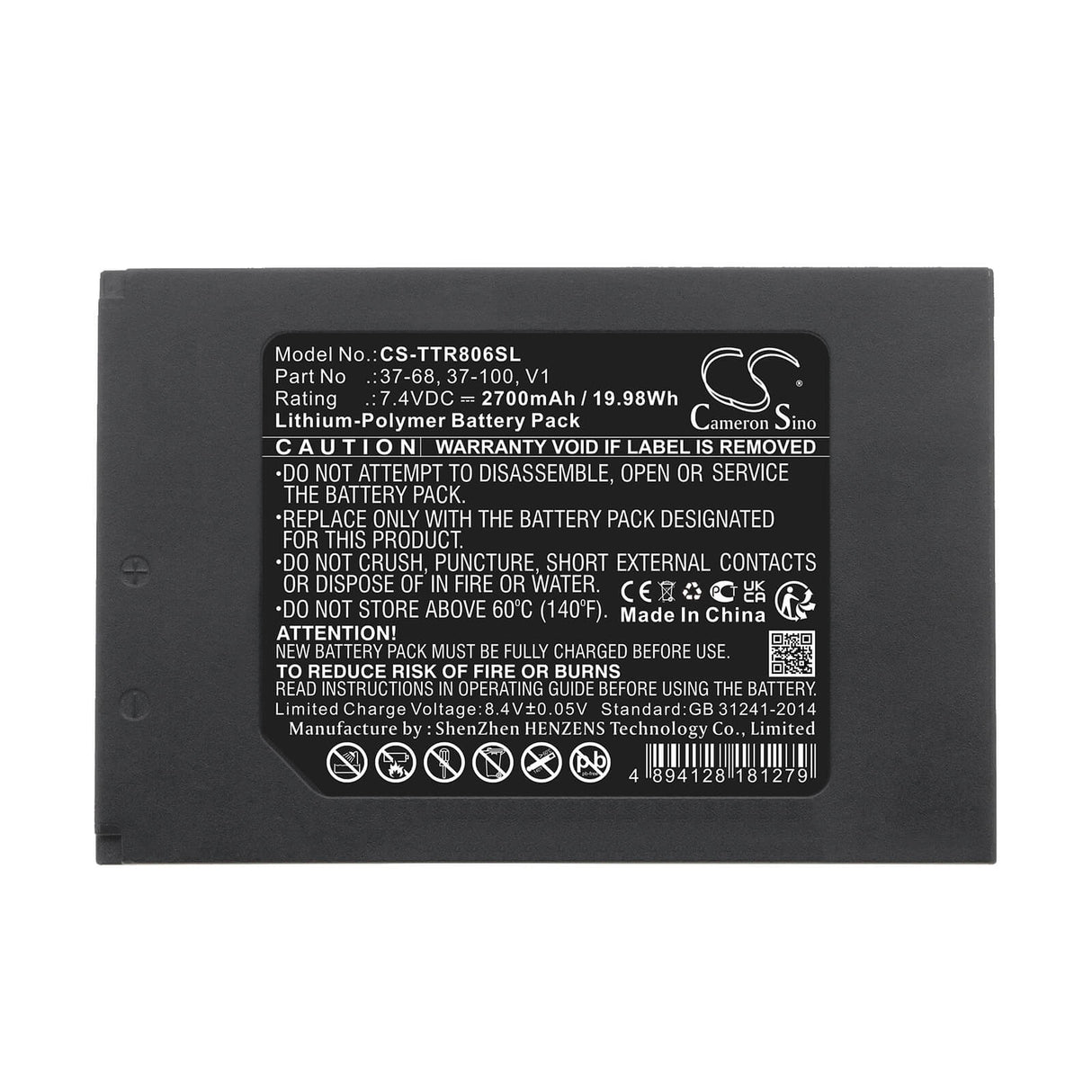 7.4V, Li-Polymer, 2700mAh, Equipment battery fits Triplett, 37-100, 8066, Camview Ip Pro-8w Hd Cctv Test, 19.98Wh Equipment, Survey, Test Cameron Sino Technology Limited