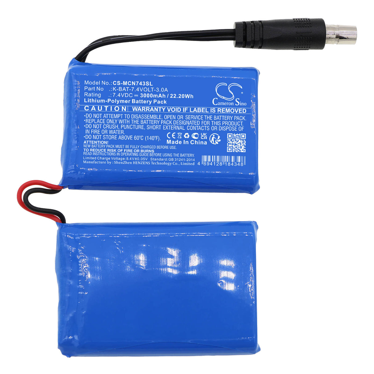 7,4v, Li-polymère, 3000mah, Batterie pour vêtements chauffants compatible avec Klan-e, gants, chaussettes, 22,20wh vêtements chauffants Cameron Sino Technology Limited