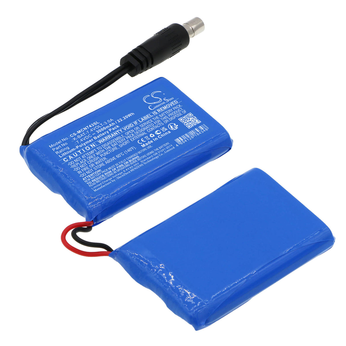 7,4v, Li-polymère, 3000mah, Batterie pour vêtements chauffants compatible avec Klan-e, gants, chaussettes, 22,20wh vêtements chauffants Cameron Sino Technology Limited