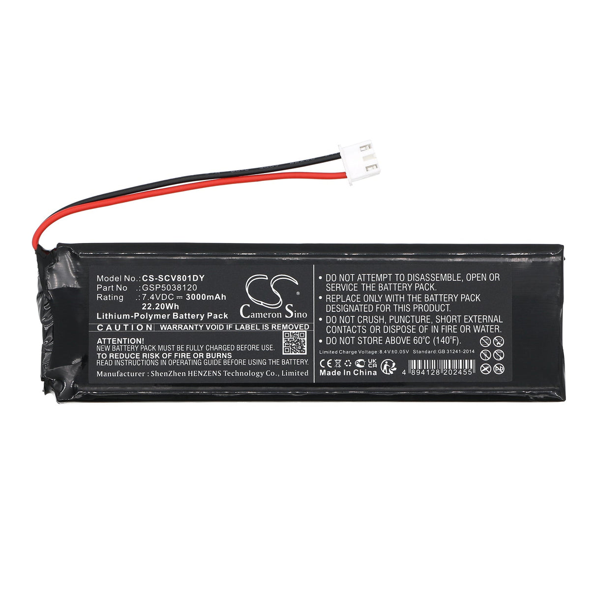 7.4v, Li-polymer, 3000mah, DVD player battery Fits Sencor Spv8011t, Spv-8011t, 22.20wh DVD Player Cameron Sino Technology Limited