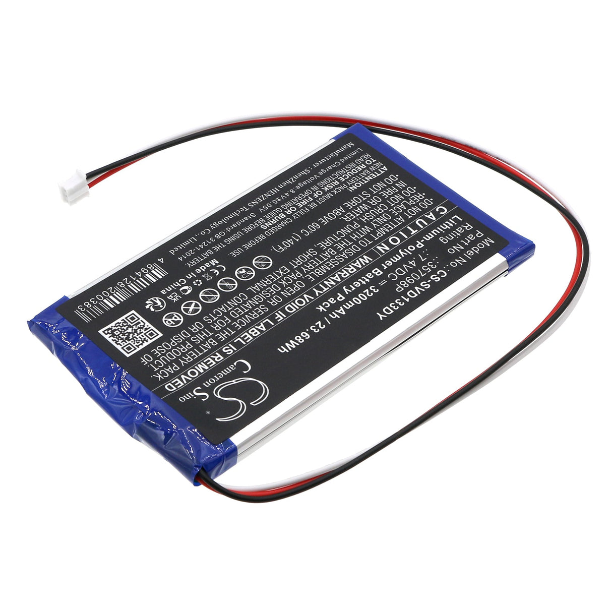7.4V, Li-Polymère, 3200mAh, Batterie de Lecteur DVD compatible avec Sylvania, Sdvd1332, Sdvd1332-b, 23.68Wh Lecteur DVD Cameron Sino Technology Limited