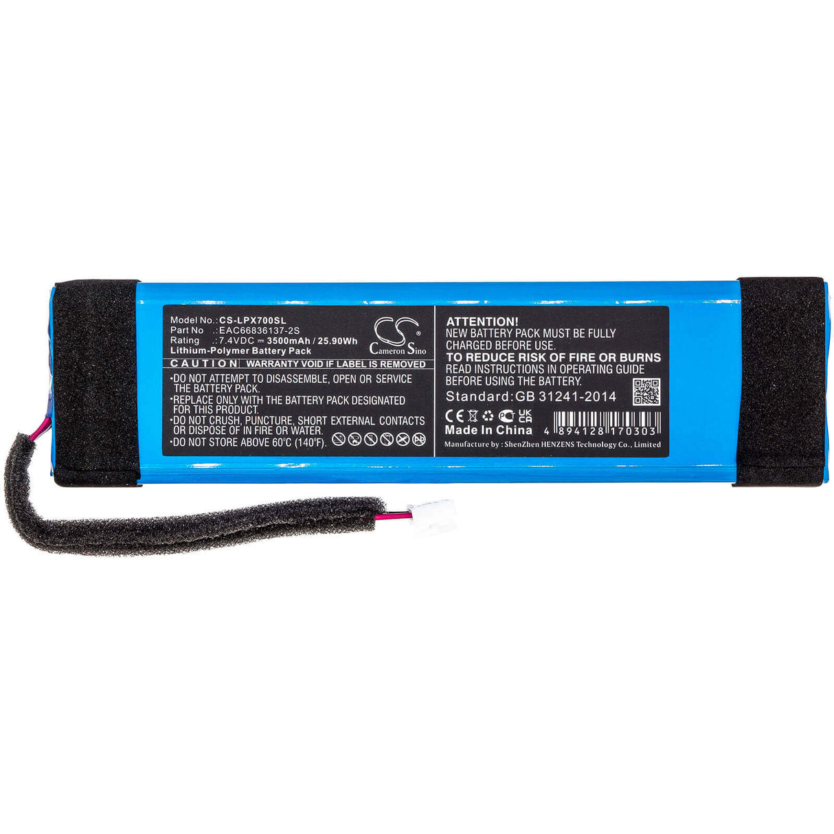 7.4V, Li-Polymer, 3500mAh, Speaker battery fits Lg, Dxg7qgr.ddeullk, Pl7.abrallk, 25.90Wh Speaker Cameron Sino Technology Limited