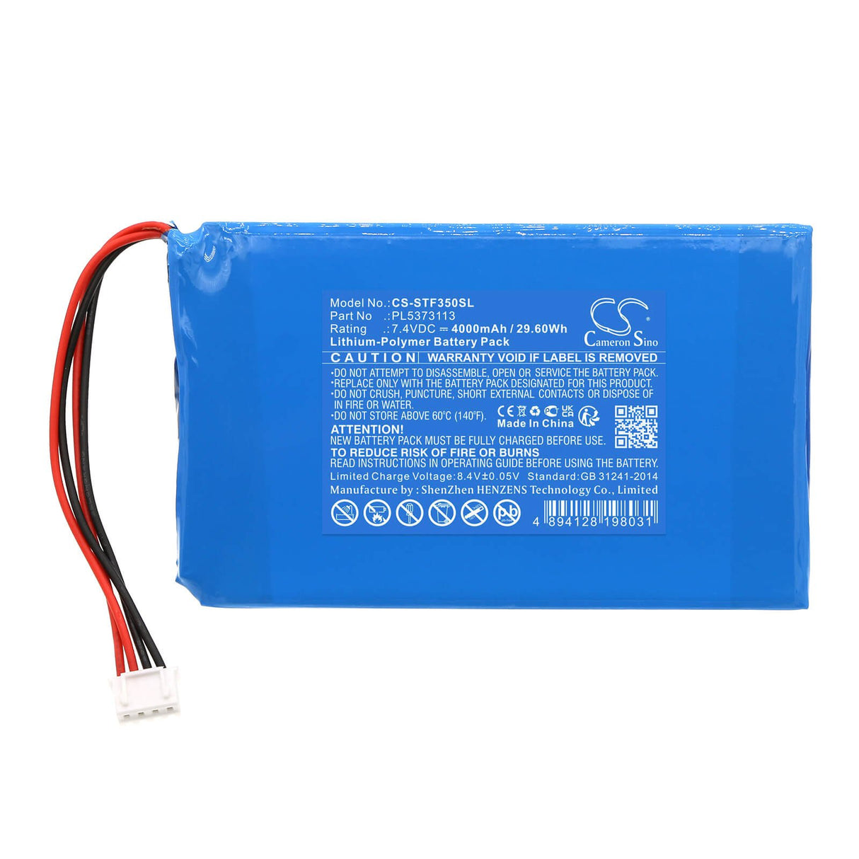 7.4v, Li-polymère, 4000mah, Batterie d'équipement compatible avec Securitytronix, Ip Buddy+ All-in-1, St-f35, 29.6wh Équipement, Enquête, Test Cameron Sino Technology Limited
