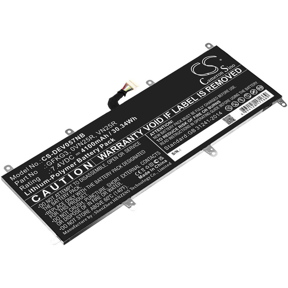 7.4v, Li-polymer, 4100mah, Battery Fit's Dell, Venue 10 Pro, Venue 10 Pro 5056, 30.34wh Notebook, Laptop Cameron Sino Technology Limited