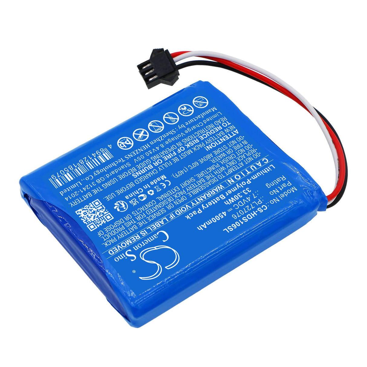 7,4V, Li-Polymer, 4500mAh, Batterie d'équipement compatible avec Hantek, Pl727076, DSO-1062B, Dso-1202b, 33,3Wh Équipement, Enquête, Test Cameron Sino Technology Limited