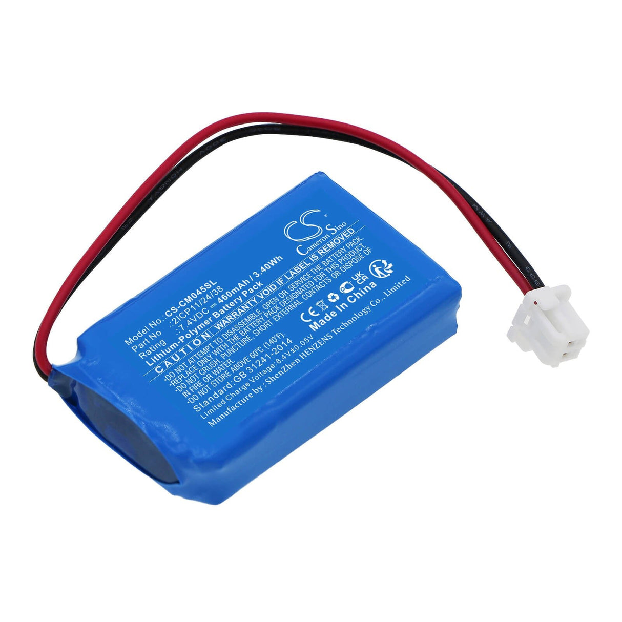7.4V, Li-Polymer, 460mAh, Pack de Batterie convient aux Packs de Batteries Personnalisés, 2icp11/24/38, 3.404Wh Pack de Batterie Cameron Sino Technology Limited