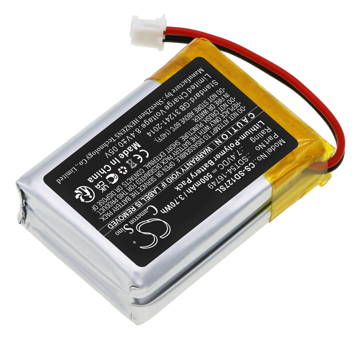 7.4V, Li-Polymer, 500mAh, Dog Collar battery fits Sportdog, Sdt54-16749, Sd-1275, Sd-1275e, 3.7Wh Dog Collar Cameron Sino Technology Limited