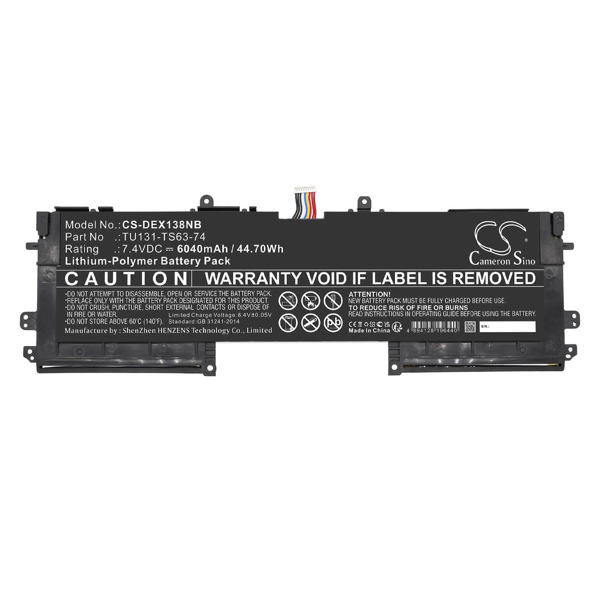 7.4v, Li-polymer, 6040mah, Battery Fits Dell, Schenker S306, Tu131, 44.70wh Notebook, Laptop Cameron Sino Technology Limited