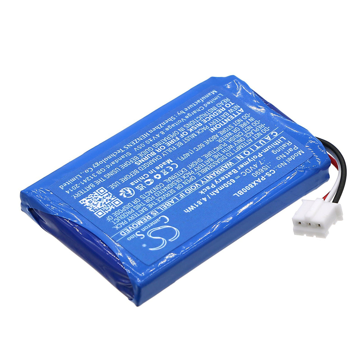 7.4V, Li-Polymère, 650mAh, Batterie pour terminal de paiement compatible avec Pax, Is690, Q80, 4.81Wh Terminal de paiement Cameron Sino Technology Limited
