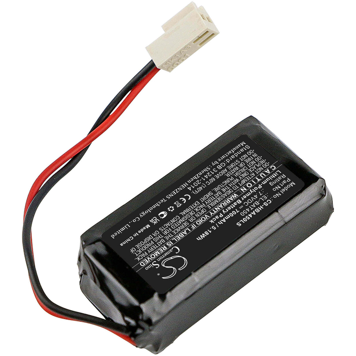 7.4V, Li-Polymer, 700mAh, batterie d'éclairage d'urgence compatible avec Hochiki, El-bat450, panneaux de sortie, luminaires Firescape, 5.18Wh Éclairage d'urgence Cameron Sino Technology Limited