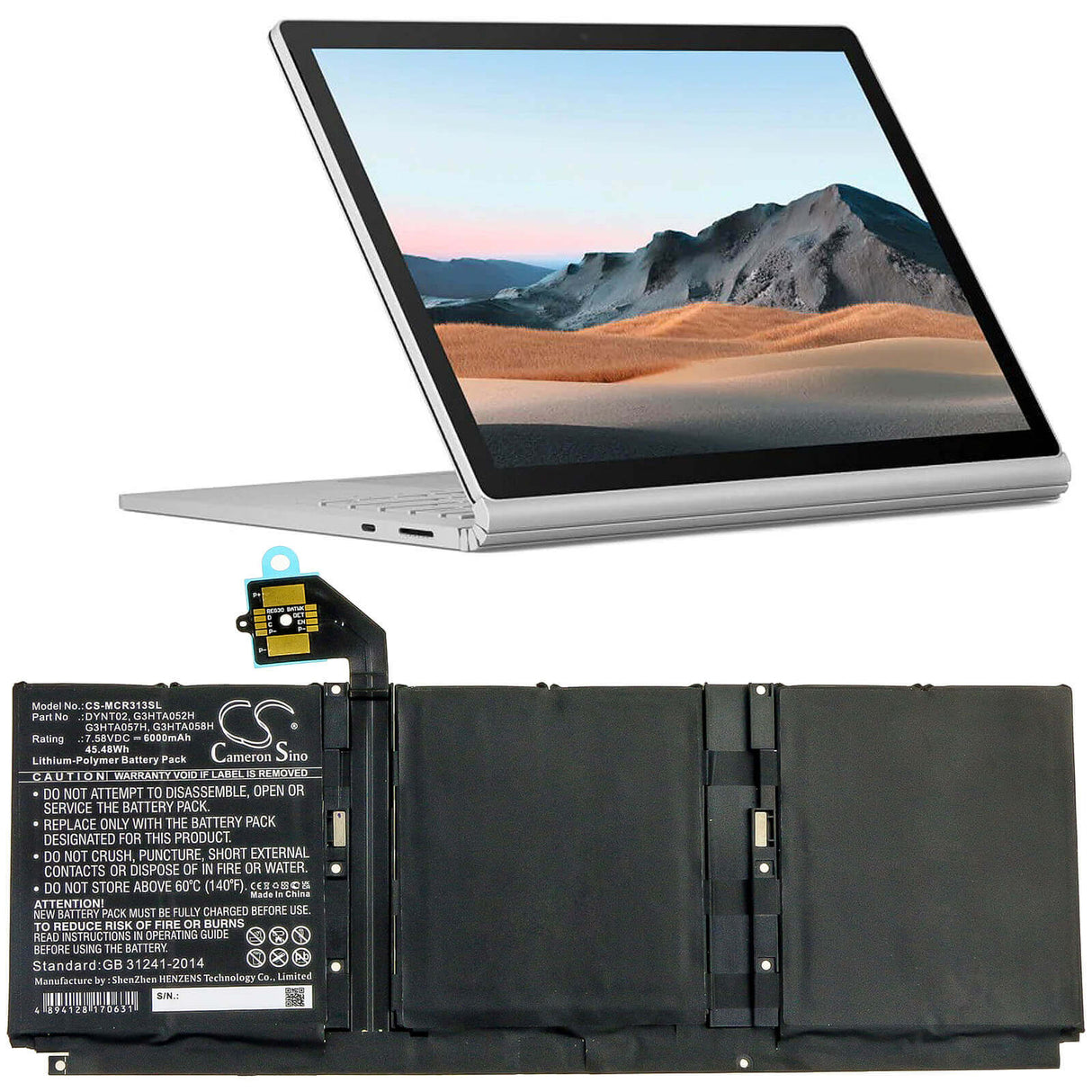 7.58V, Li-Polymer, 6000mAh, Tablet battery fits Microsoft, Dynt02, Surface Book 3 13 Core I5-1035, Surface Book 3 15 1872, 45.48Wh Tablet Cameron Sino Technology Limited