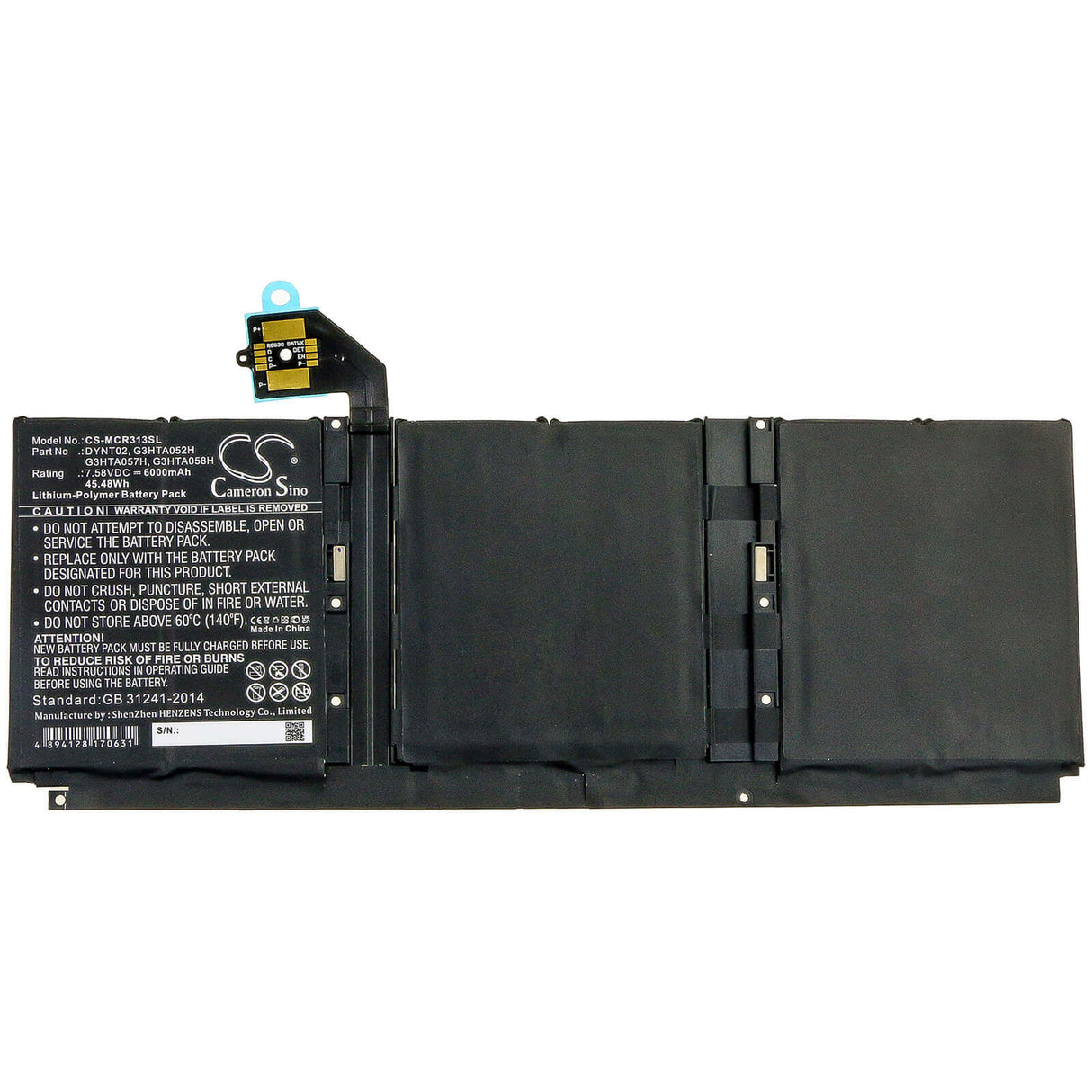 7.58V, Li-Polymer, 6000mAh, Tablet battery fits Microsoft, Dynt02, Surface Book 3 13 Core I5-1035, Surface Book 3 15 1872, 45.48Wh Tablet Cameron Sino Technology Limited