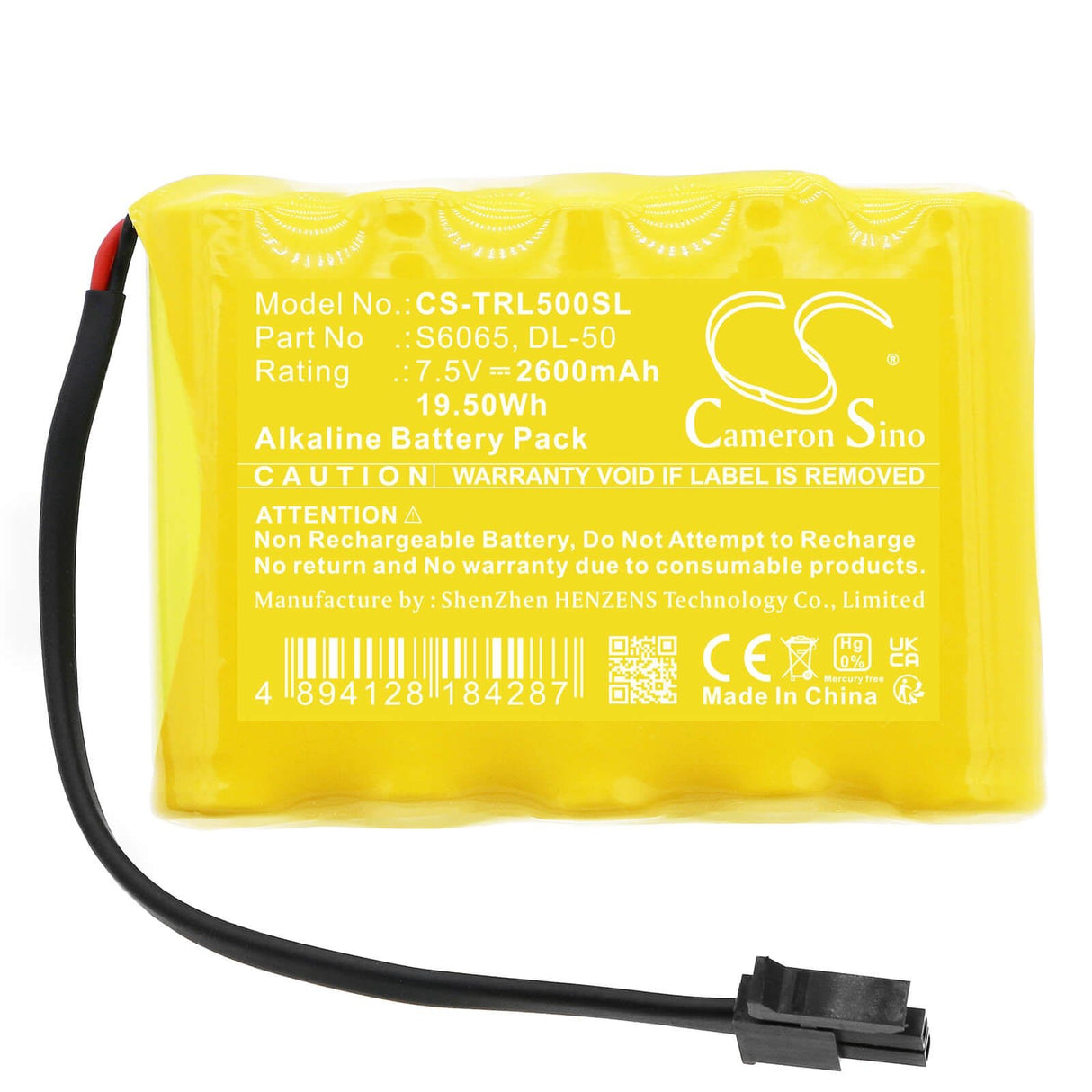 7.5V, Alcaline, 2600mAh, Batterie de serrure de porte s'adapte à Trilogy, Dl-50, Dl2700cr, Dl2700db, 19.5Wh Serrure de porte Cameron Sino Technology Limited