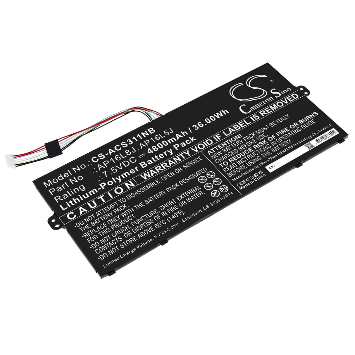 7.5v, Li-polymer, 4800mah, Battery Fits Acer Chromebook Spin 311 Cp311-3h, Chromebook Spin 311 Cp311-3h-k, 36.00wh Notebook, Laptop Cameron Sino Technology Limited