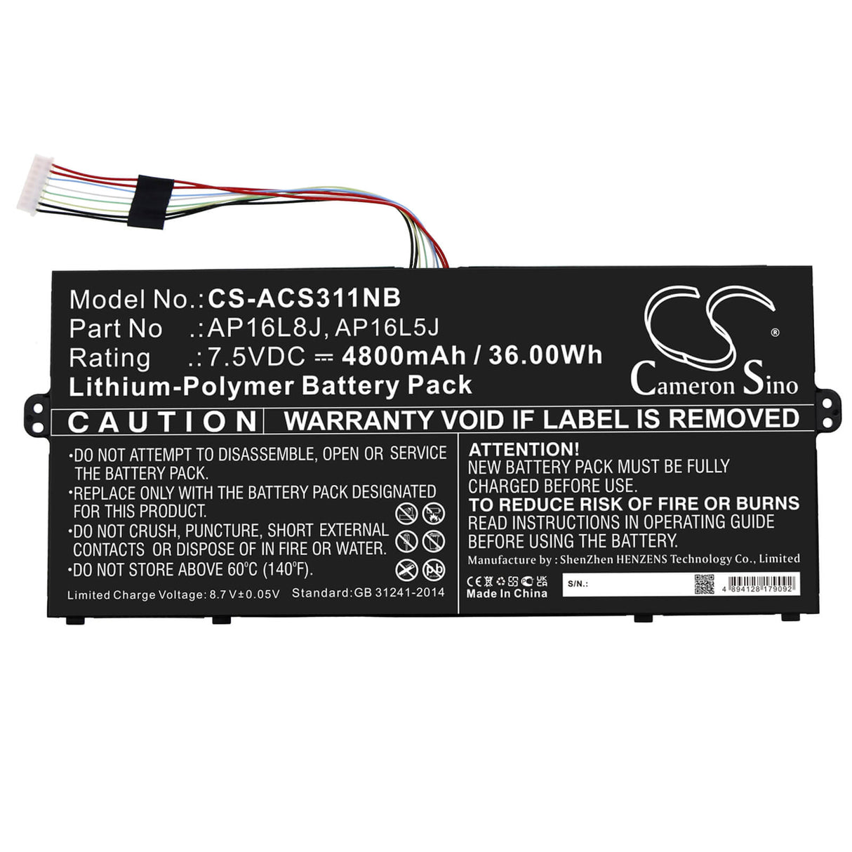 7.5v, Li-polymer, 4800mah, Battery Fits Acer Chromebook Spin 311 Cp311-3h, Chromebook Spin 311 Cp311-3h-k, 36.00wh Notebook, Laptop Cameron Sino Technology Limited