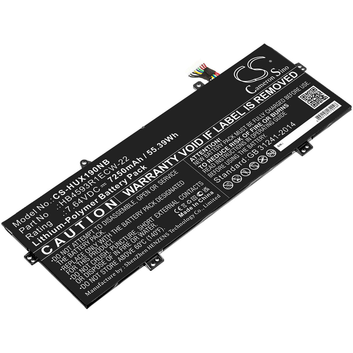 7.64v, Li-ion, 7250mah, Battery Fit's Huawei, Mach-w19l, Matebook X Pro 2020, Vlt-w60, 55.39wh Notebook, Laptop Cameron Sino Technology Limited