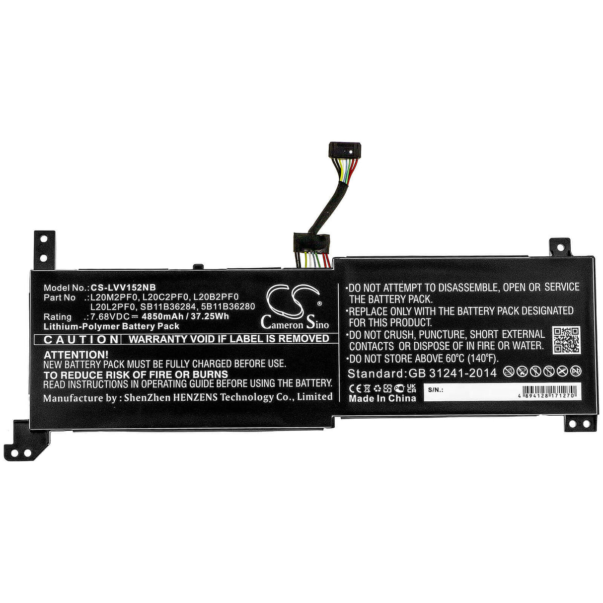 7.68v, Li-polymer, 4850mah, Battery Fit's Lenovo, Ideapad 3 14alc6, Ideapad 3 14itl6, Ideapad 3 15alc6, 37.25wh Notebook, Laptop Cameron Sino Technology Limited