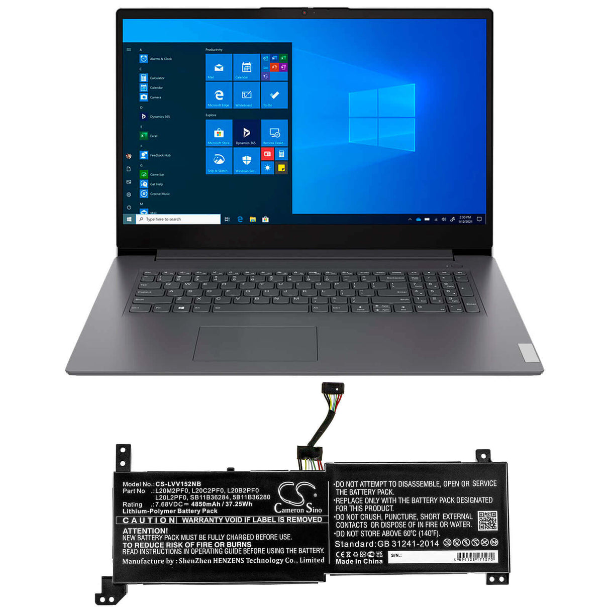 7.68v, Li-polymer, 4850mah, Battery Fit's Lenovo, Ideapad 3 14alc6, Ideapad 3 14itl6, Ideapad 3 15alc6, 37.25wh Notebook, Laptop Cameron Sino Technology Limited