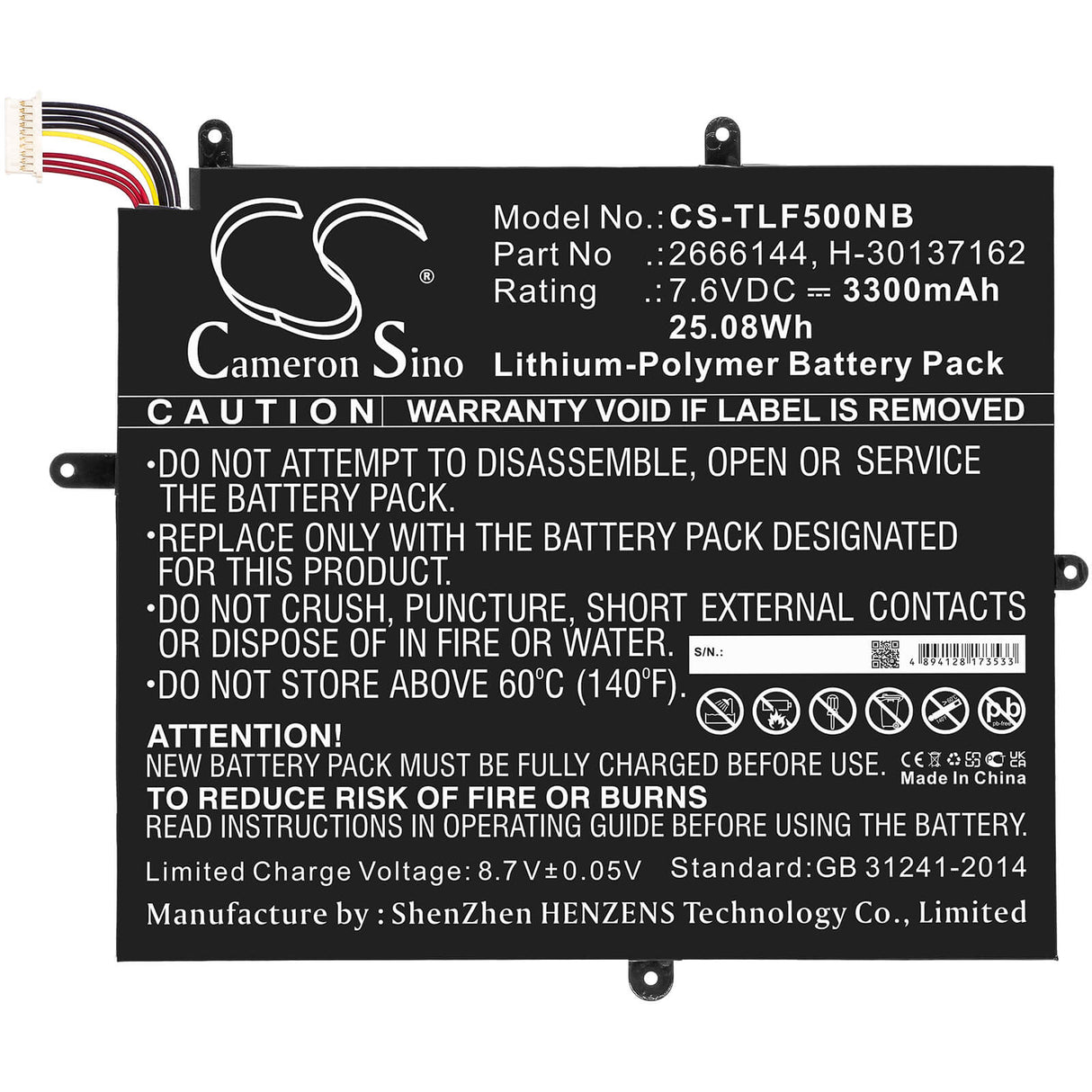 Batterie Li-polymère 7,6v, 3300mah, adaptée pour Jumper, Ezbook X1, 25,08wh Notebook, Laptop Cameron Sino Technology Limited