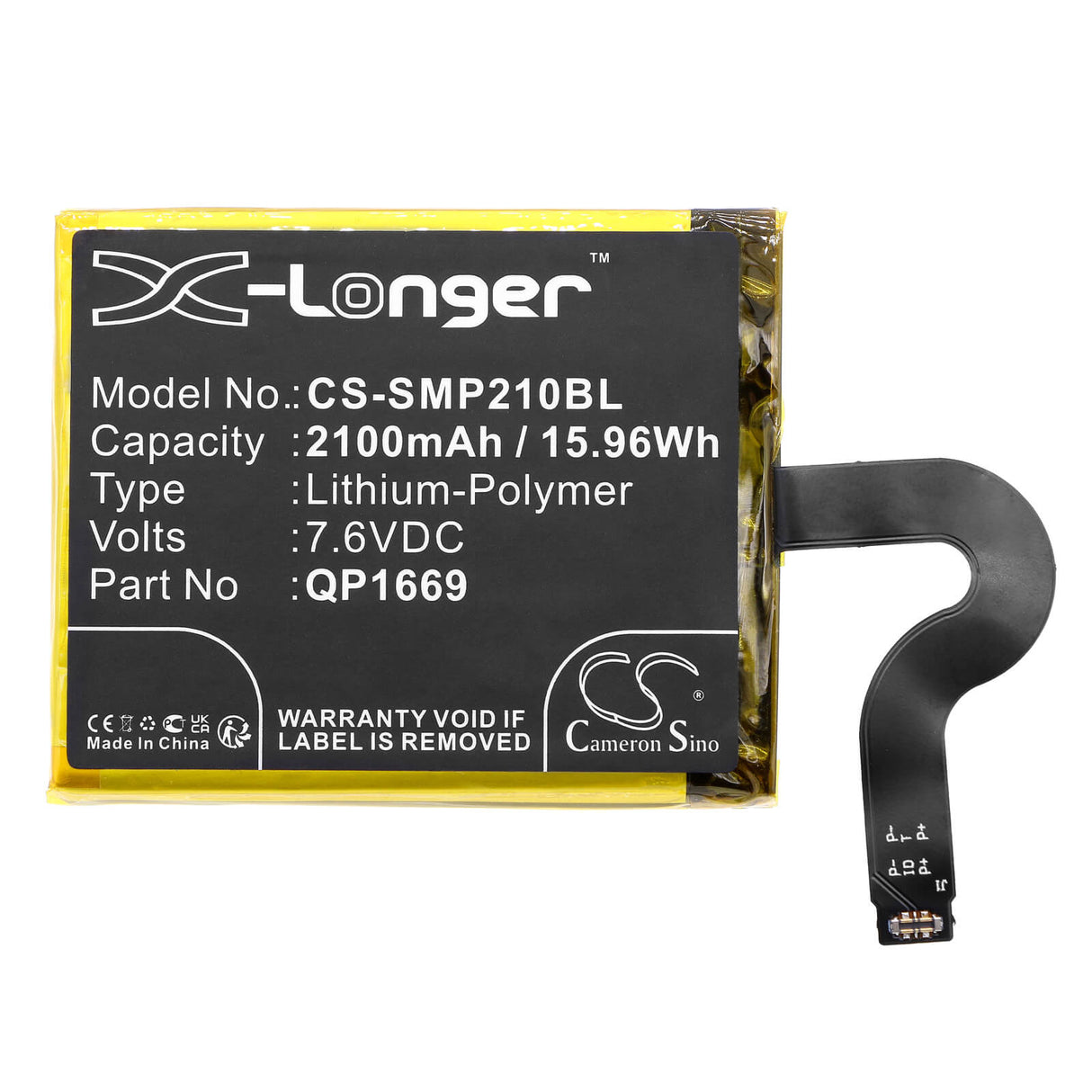 7.6V, Li-Polymer, 2100mAh, Payment Terminal battery fits Sunmi, Qp1669, V2 Pro, 15.96Wh Payment Terminal Cameron Sino Technology Limited