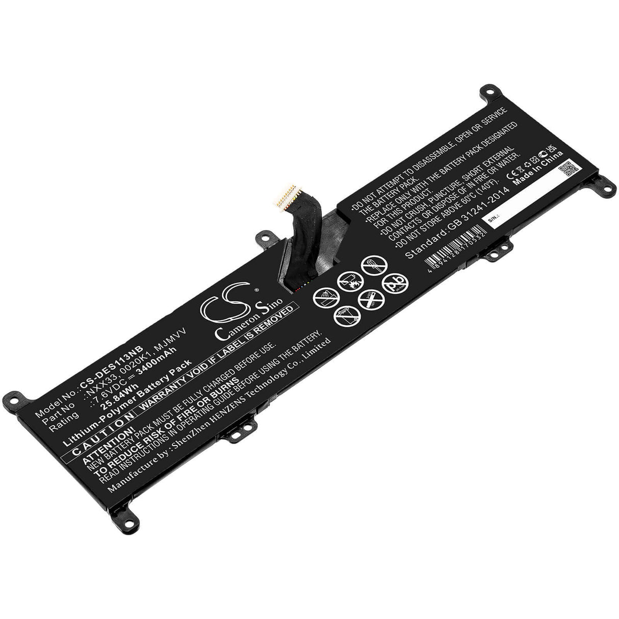 7.6v, Li-polymer, 3400mah, Battery Fit's Dell, Inspiron 11 3195 2-in-1, 25.84wh Notebook, Laptop Cameron Sino Technology Limited