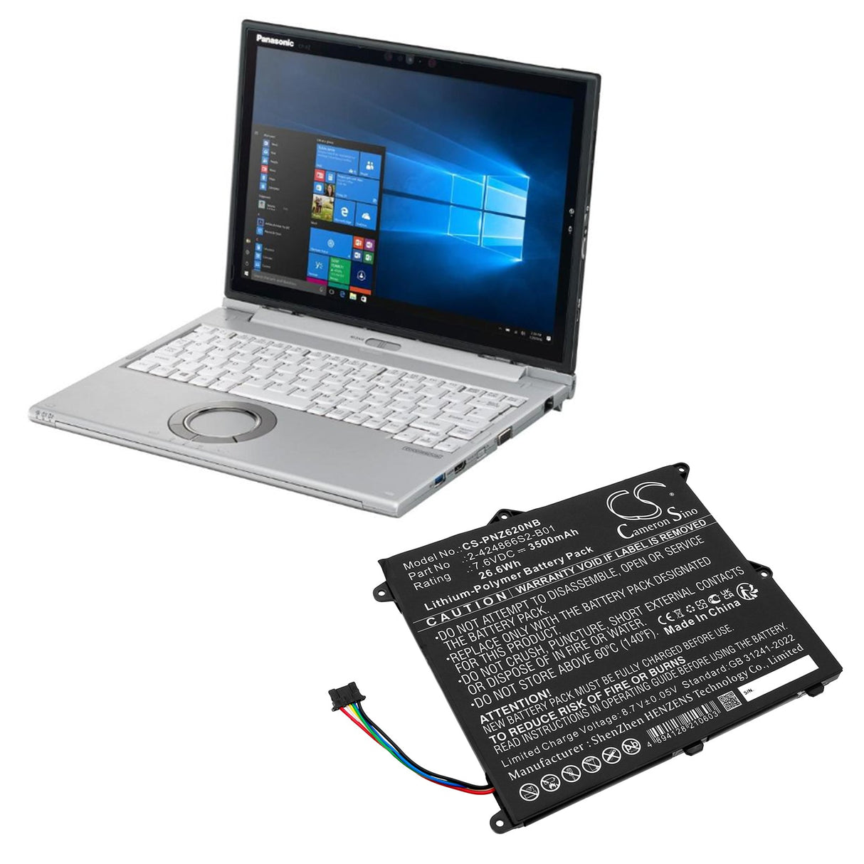 7.6V, Li-Polymer, 3500mAh, Notebook, Laptop battery fits Panasonic, Cf-xz6, Cf-xz62, 26.6Wh Notebook, Laptop Cameron Sino Technology Limited