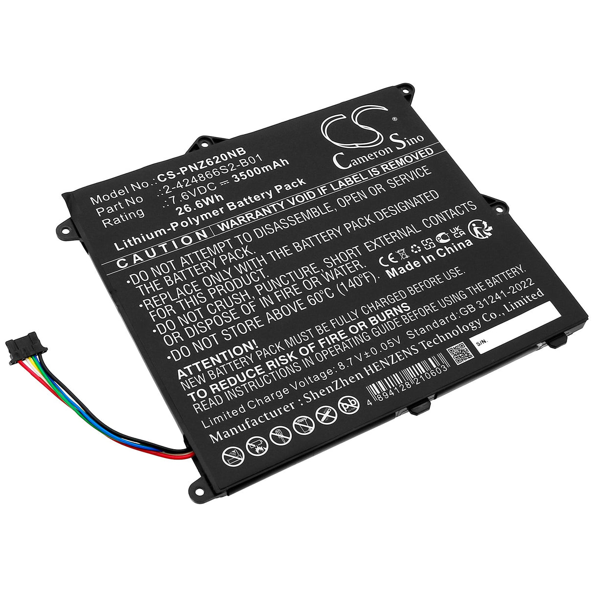 7.6V, Li-Polymer, 3500mAh, Notebook, Laptop battery fits Panasonic, Cf-xz6, Cf-xz62, 26.6Wh Notebook, Laptop Cameron Sino Technology Limited