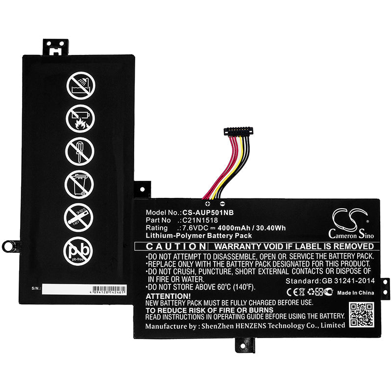7.6V, Li-Polymer, 4000mAh, Notebook, Laptop battery fits Asus, Vivobook Flip Tp501, Vivobook Flip Tp501ua, 30.4Wh Notebook, Laptop Cameron Sino Technology Limited
