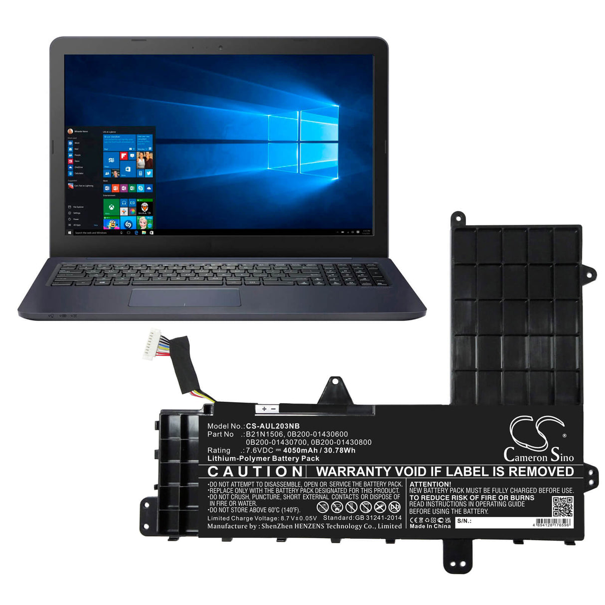 7.6v, Li-polymer, 4050mah, Battery Fits Asus, E502na-2a, E502na-2b, 30.78wh Notebook, Laptop Cameron Sino Technology Limited
