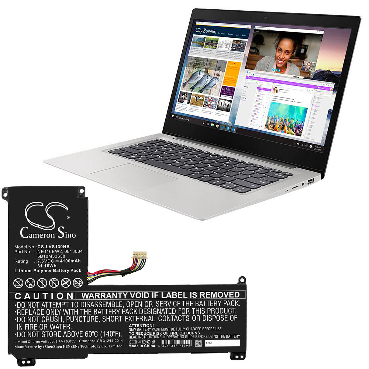 7.6v, Li-polymer, 4100mah, Battery Fits Lenovo, Ideapad 110s-11ibr, Ideapad 110s-11ibr (80wg) Seri, 31.16wh Batteries for Electronics Cameron Sino Technology Limited (Suspended)