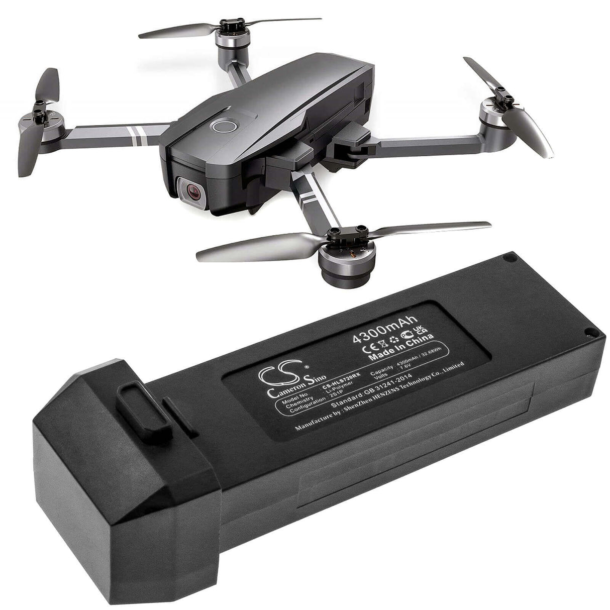 7.6V, Li-Polymer, 4300mAh, Drones battery fits Holy Stone, Sf8333106, Hs720, Hs720e, 32.68Wh Drones Cameron Sino Technology Limited