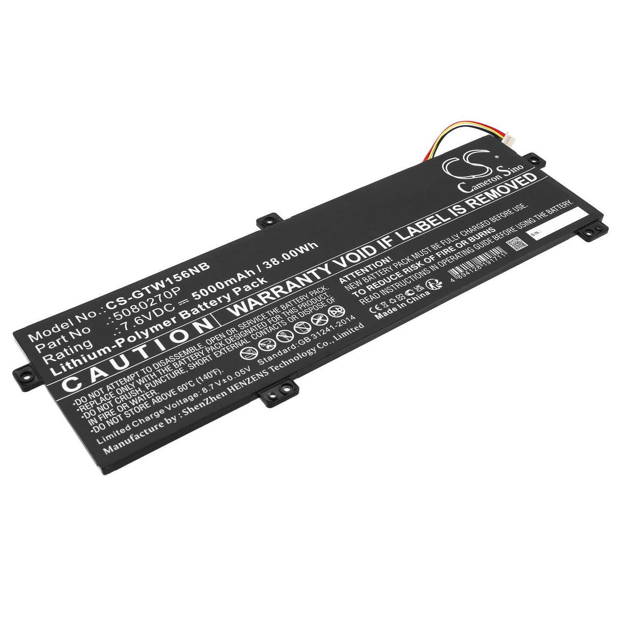 7.6v, Li-polymer, 5000mah, Battery Fits Gateway, Gwtn156-11bk, 38.00wh Notebook, Laptop Cameron Sino Technology Limited
